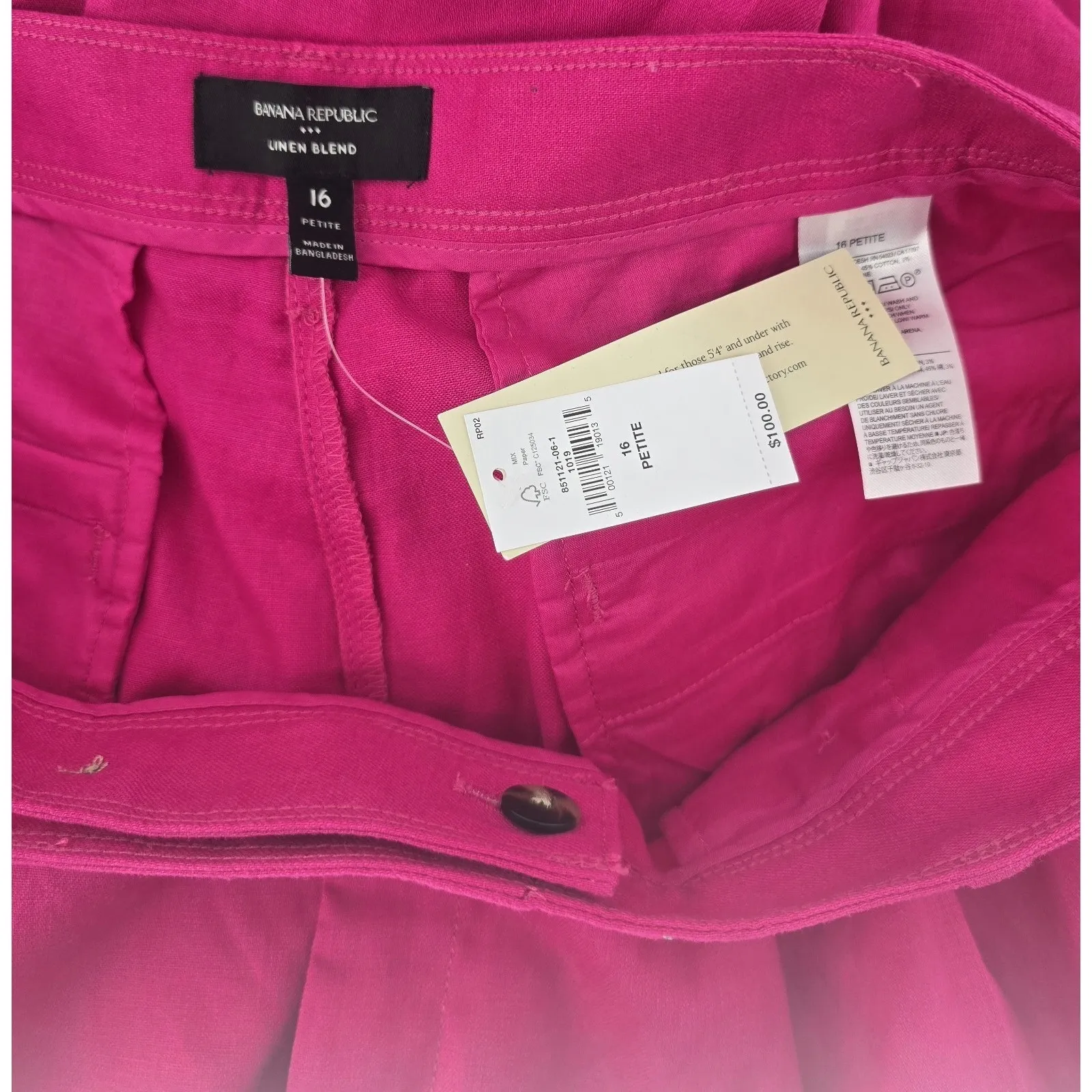 Banana Republic Linen Blend Pink Petite 16 Pleated High Rise Trousers‎ Pants - Image 3