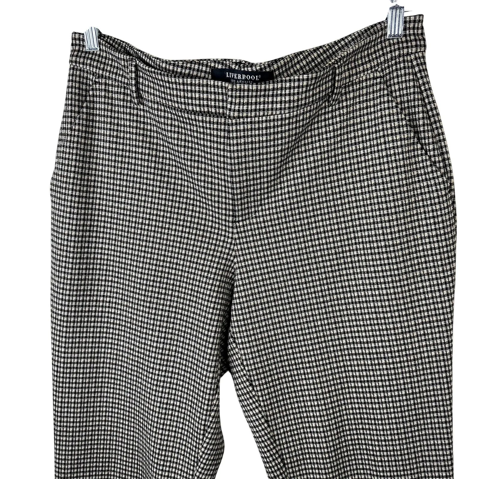 Liverpool Los Angeles Black Tan Check Kelsey Mid-Rise Trouser Knit Plaid Pants - Image 5