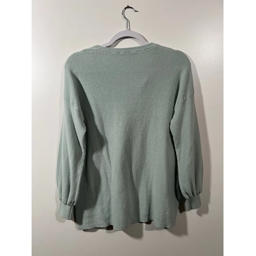 Loft Light Sage Green Sweater with Bubble sleeves Size Small - Image 2