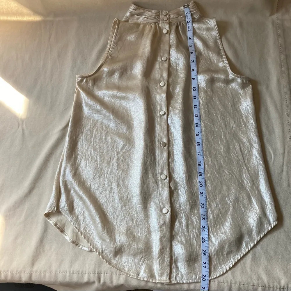 Maeve by Anthropologie Sleeveless High Neck Shimmery Ivory Gold Top - Image 5