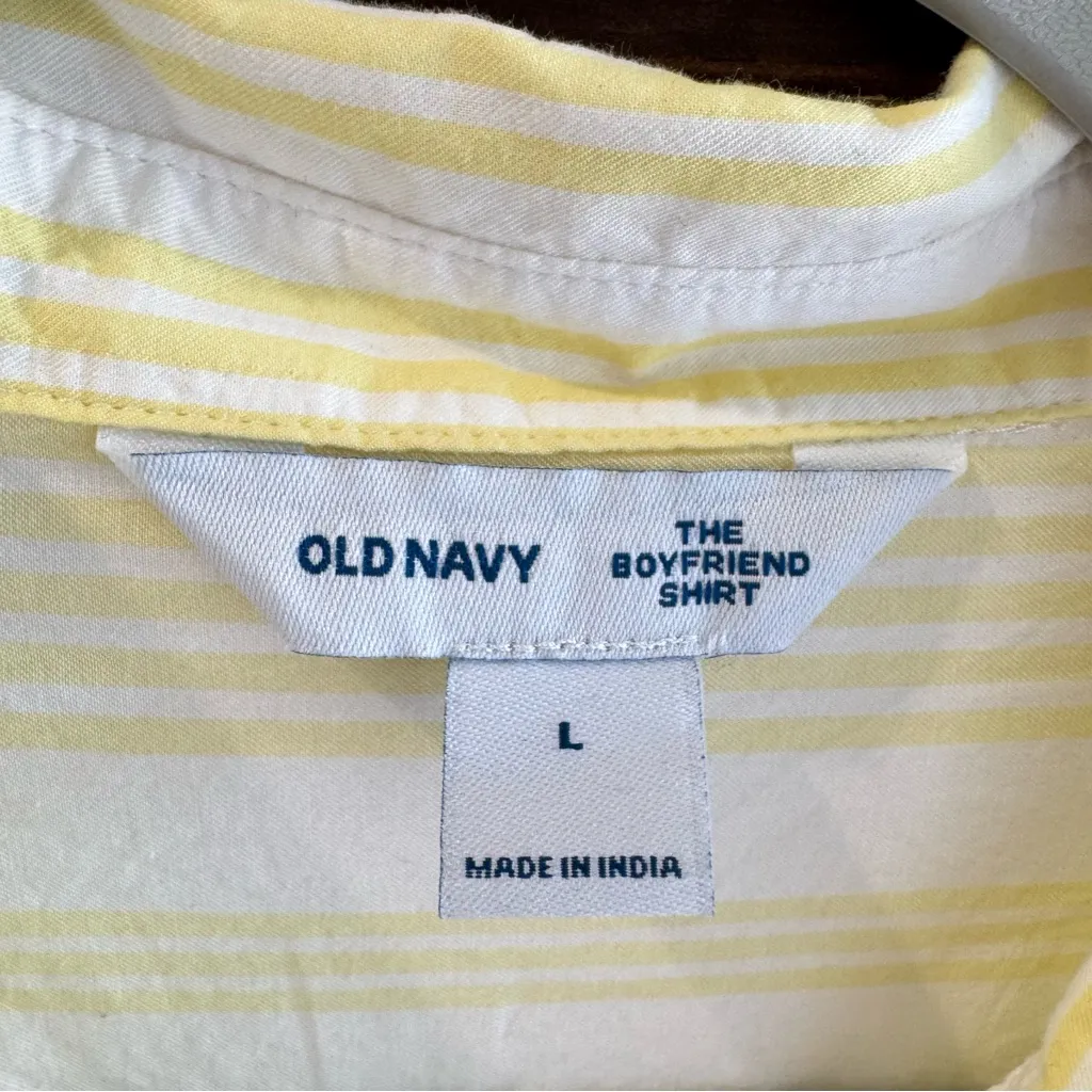NWT Old Navy Yellow White Striped The Boyfriend Shirt Large - Image 2