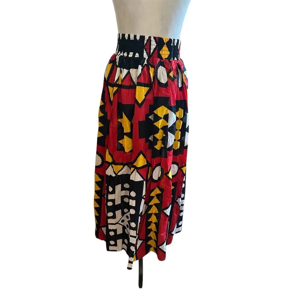 African Print Maxi Skirt Elastic Waist Bold Colors Tribal Ethnic Festive Sz XL - Image 2