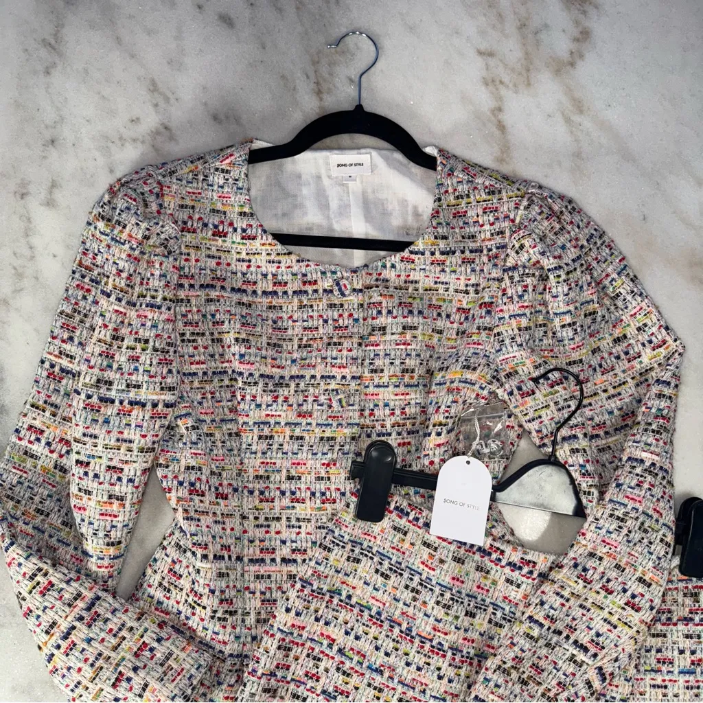 Song of Style Elma Tweed Jacket Top & Cloe Skort Set Rainbow Multi Two Piece Red Size M - Image 3