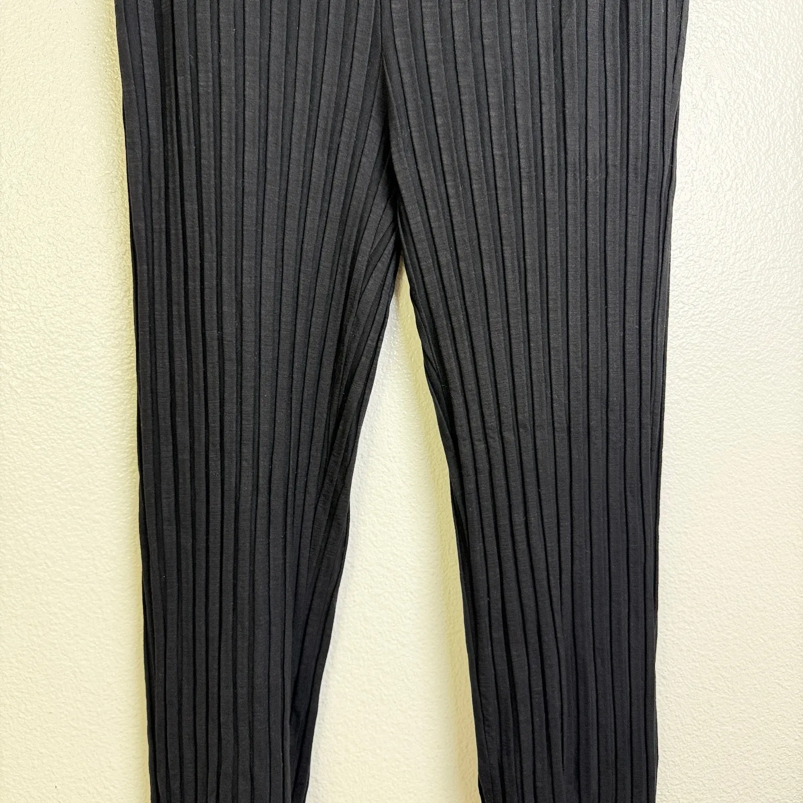 Eileen Fisher Ribbed Knit Pants Womens Medium Black Pull On Flare 27 EUC - Image 5
