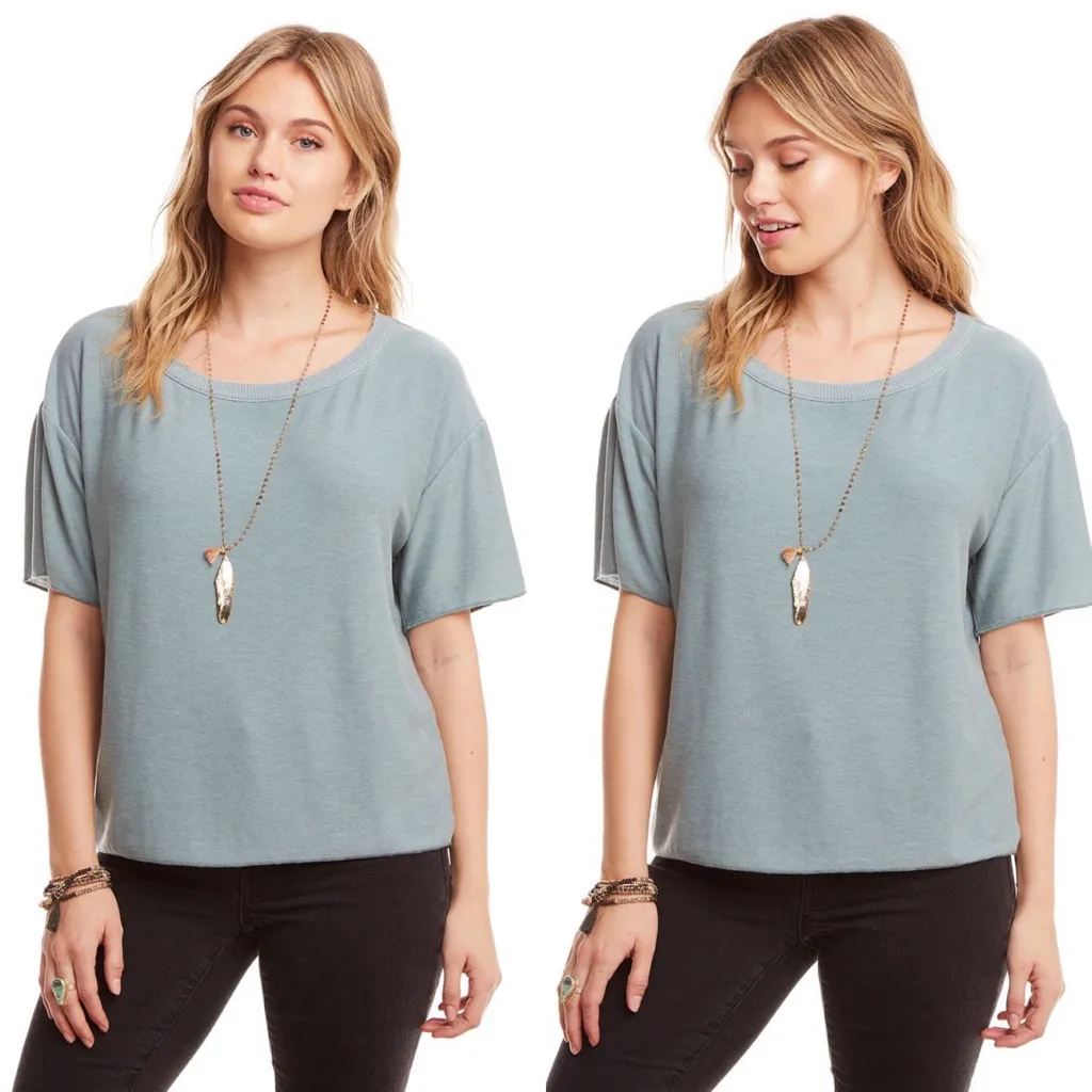 Chaser Cozy Knit Cropped Sweatshirt Tee Size Medium Seafoam Green NWT - Image 6