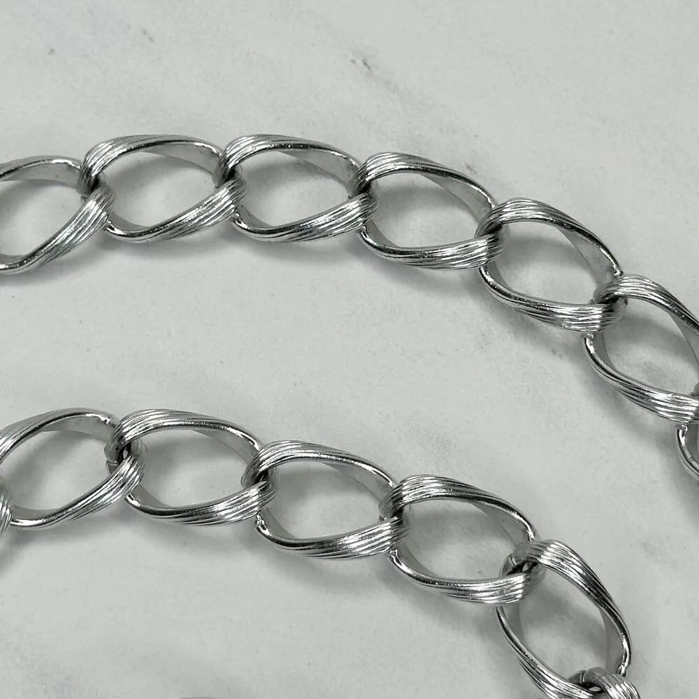 Chunky Textured Silver Tone Metal Chain Link Belt Size XS Small S - Image 3