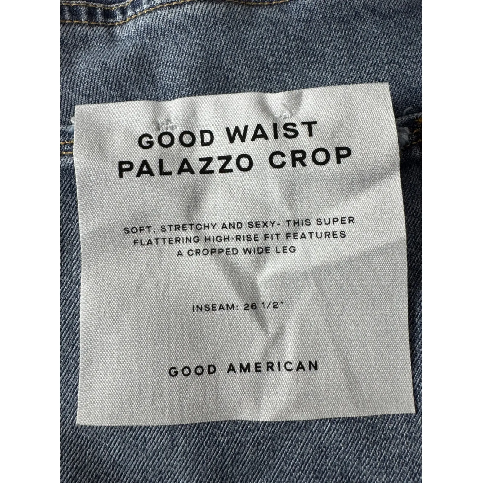 GOOD AMERICAN Good Waist Palazzo Crop Wide Leg Jeans Size 15 Medium Wash - Image 5