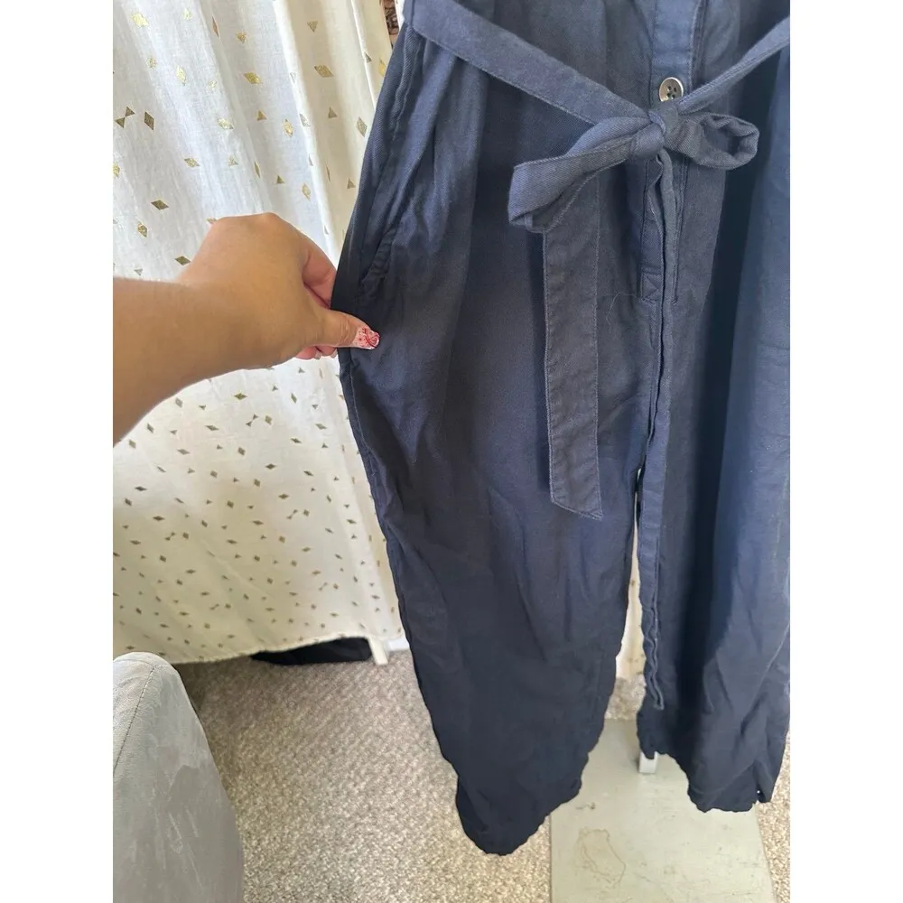 Billabong Ruffled Square Neckline Button Front Self Tie Belt Pockets Jumpsuit M - Image 5