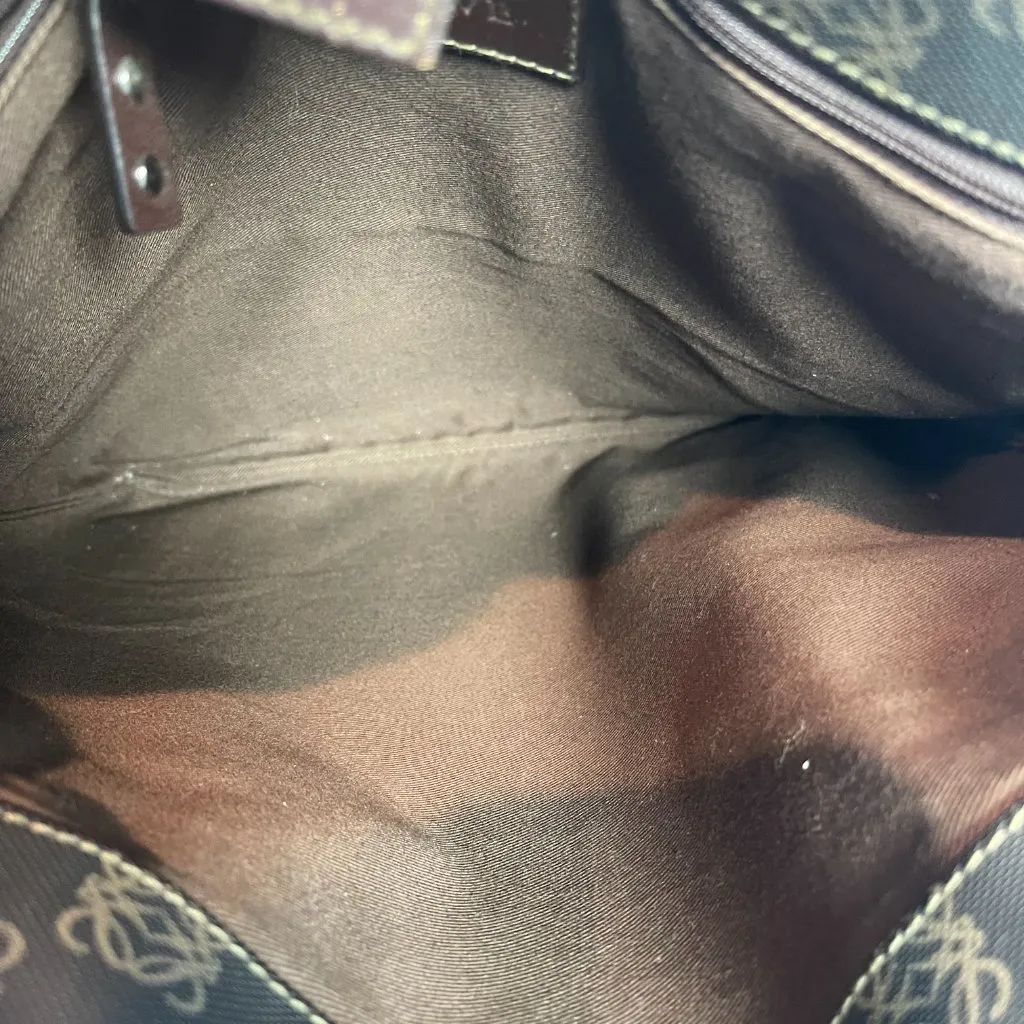 Loewe Vintage Canvas and Leather Anagram Tote - Dark Brown and Black - Preowned - Image 4