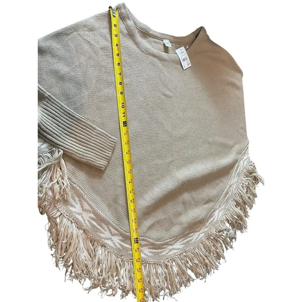 Cato Poncho Tan Knit Fringed Hem Pullover Sweater One Size NWT - Image 7