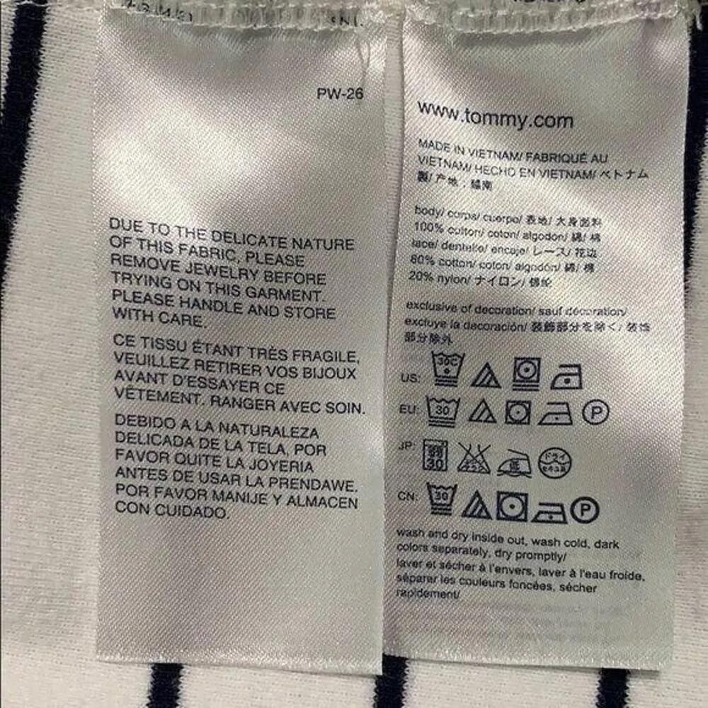 Tommy Hilfiger Womens T Shirt Top Stripes and Lace Navy Blue White Casual Large - Image 8