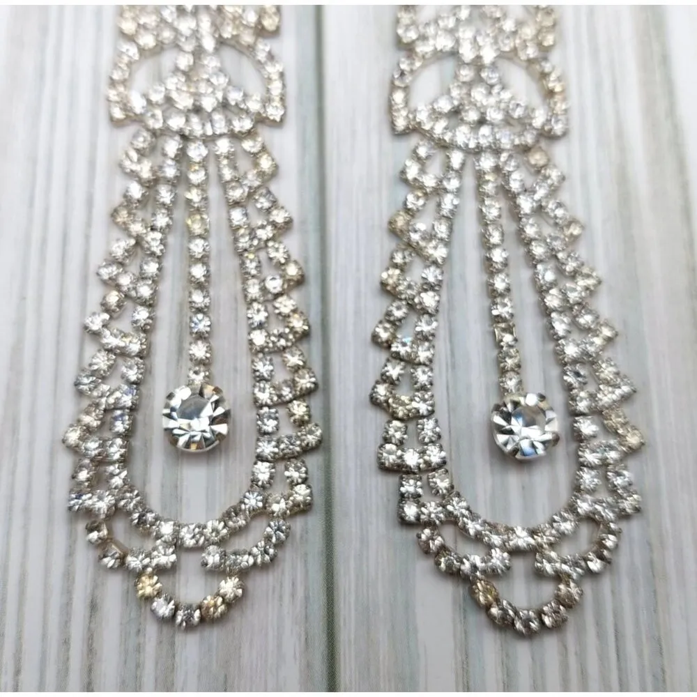 Crystal Chandelier Statement Earrings 4" Runway Drop Dangle Silver - Image 5