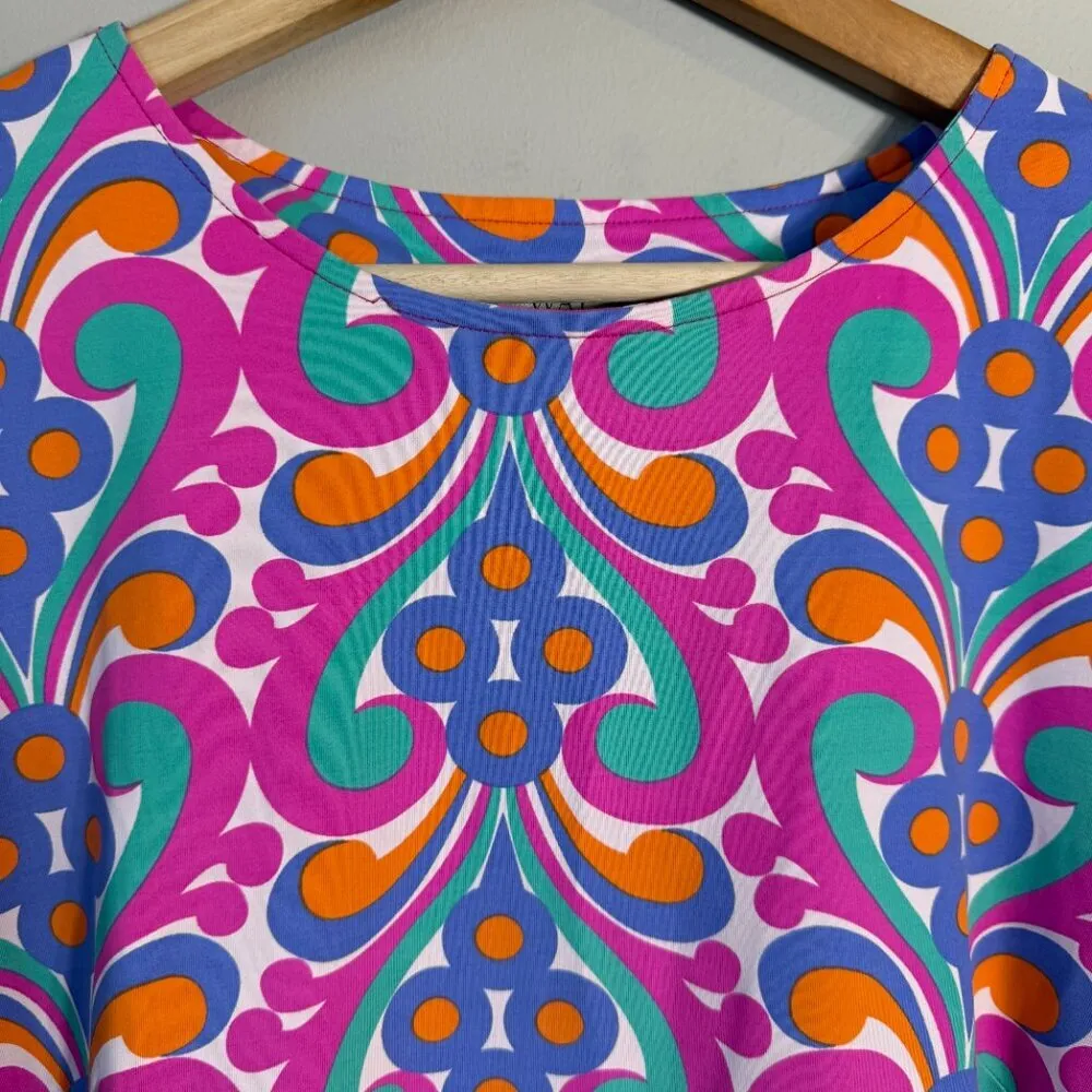 Katherine Way Key West Mod Retro Printed Dress Womens Small Multicolor Mini Twee White - Image 6