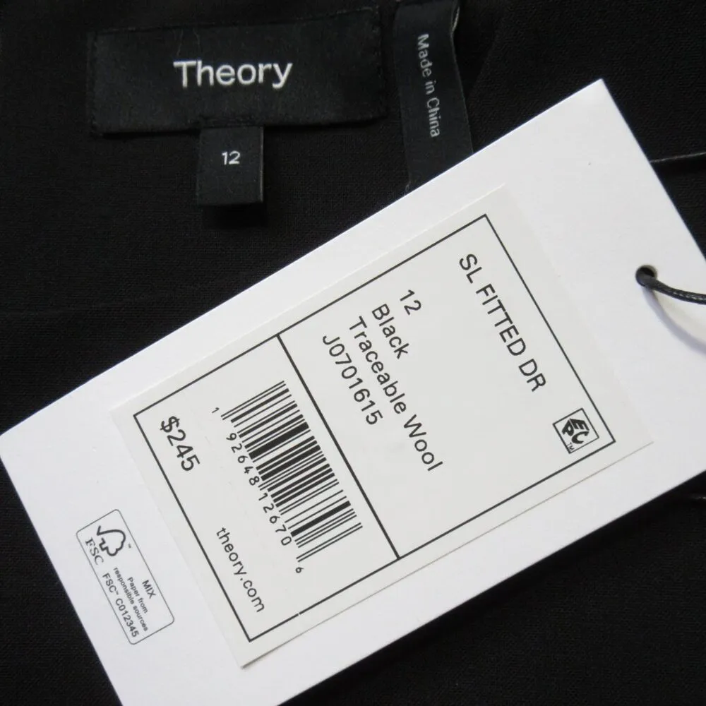NWT Theory Sleeveless Fitted Sheath in Black Traceable Wool Dress 12 - Image 5