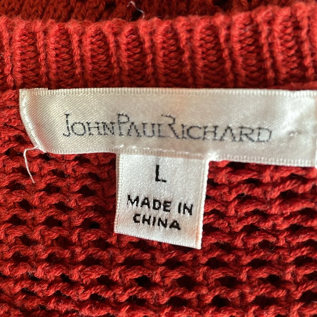 JohnPaulRichard Vibrant Red/Rust Knit Sweater Red Size L - Image 4