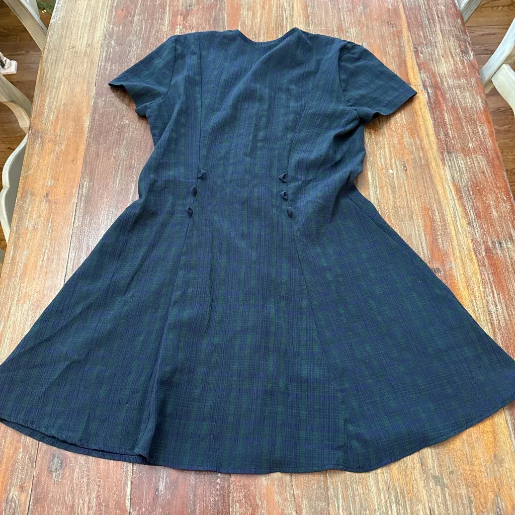 D.B.Y. Navy Green Plaid Mini Dress Juniors 3 Button Up Dark Academia Fit - Image 10
