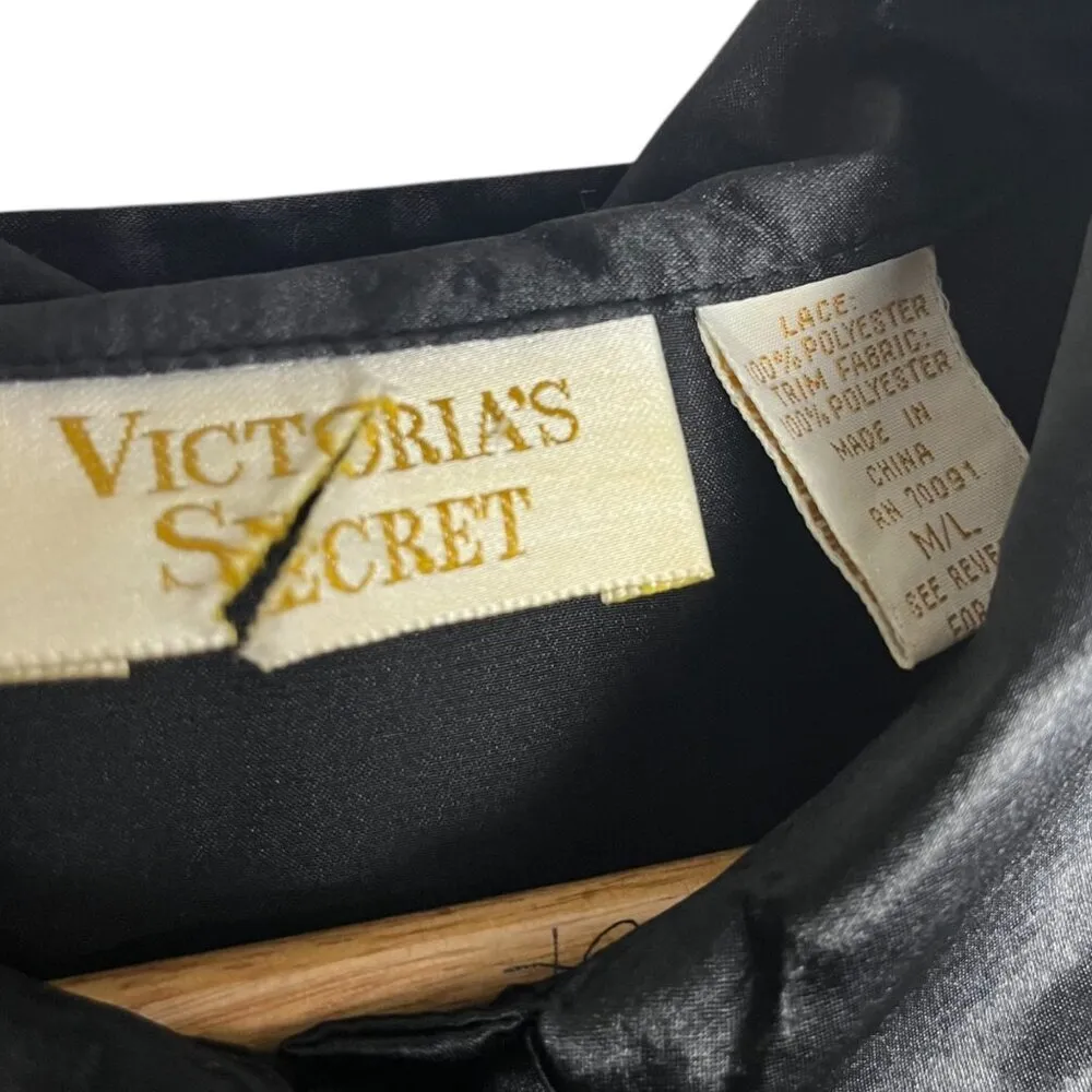 Vintage Gold Label‎ Victorias Secret Satin And Lace Robe Black Whimsigoth M/L - Image 5