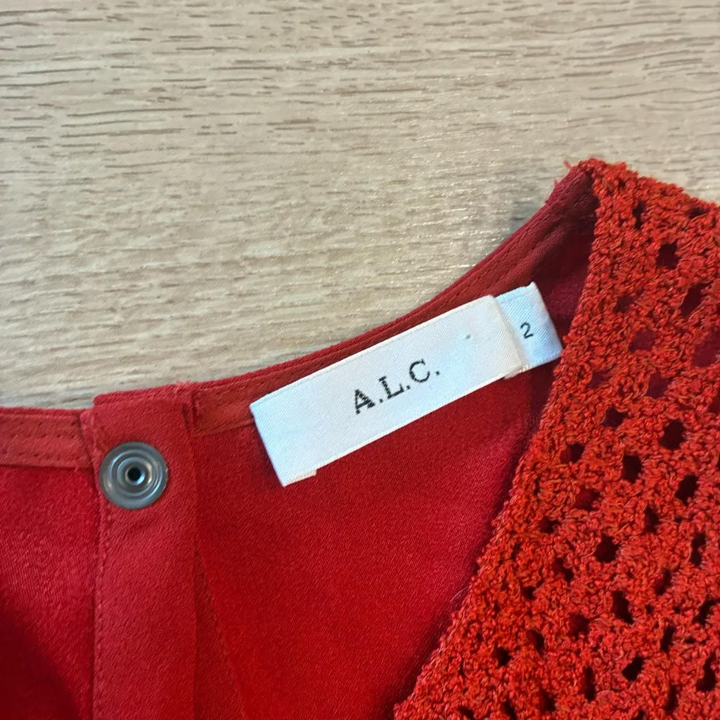 A.L.C. Women’s Quinn Crochet Sleeveless Halter Tank Top Burnt Orange Size 2 - Image 4