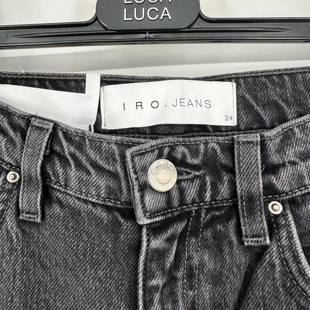 IRO Berry Cropped Flare Jeans Raw Hem size 24 NWT Faded Black Grey Gray - Image 5