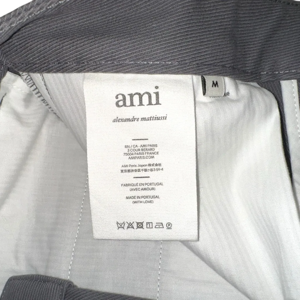 Ami Paris Gray Pintuck Cotton Cropped High Rise Pants MEDIUM - Image 4