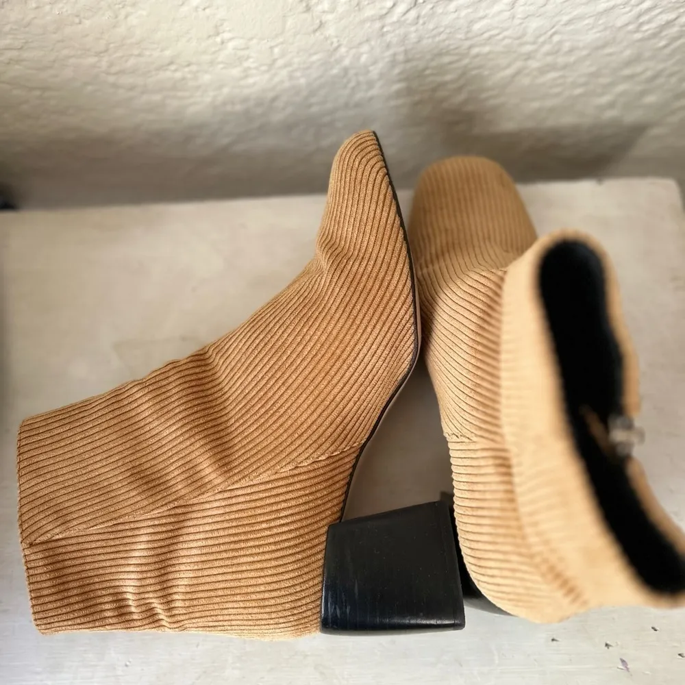 Free people women’s boots brown heels textile leather ankle zip up booties sz8.5 - Image 6