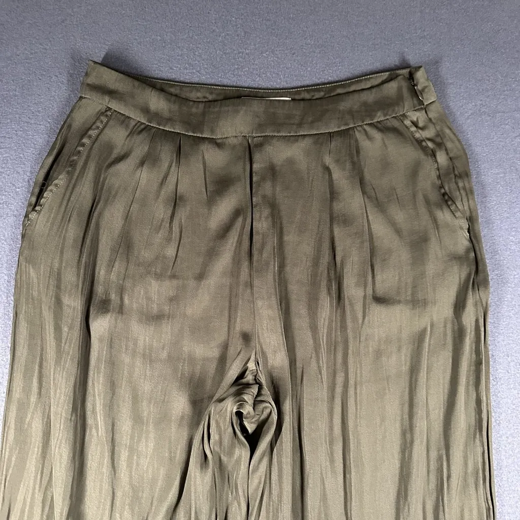Halston Pants Womens Small Olive Green Wide Leg Pleated Polyester Lined Pockets - Image 3