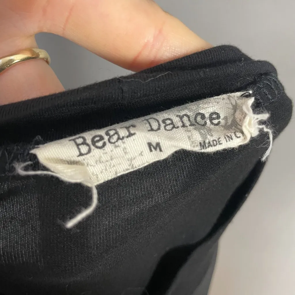 Bear Dance T-Shirt Sheer Panel V-Neck Mock Neck Short Sleeves Size Medium Black - Image 7