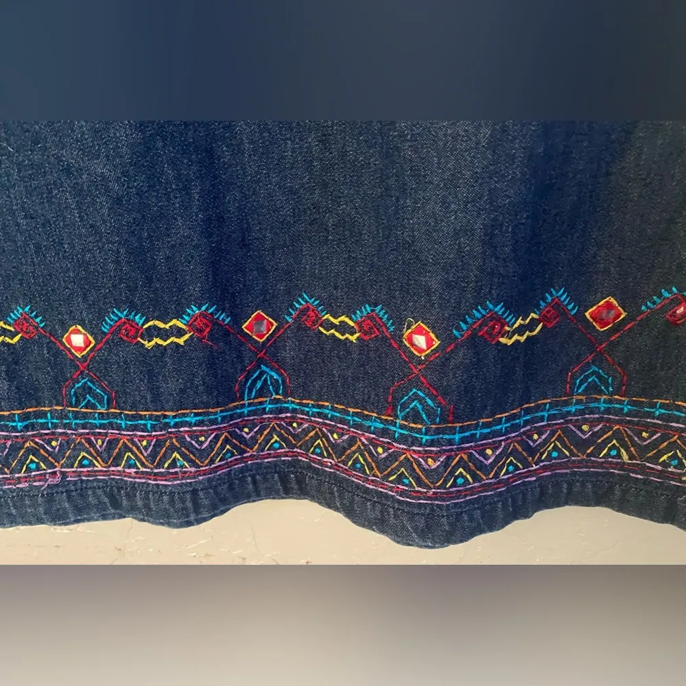 Bleu Bayoo Women's Dress Sz S Denim Comfy Patio Dress Embroidered Blue - Image 7