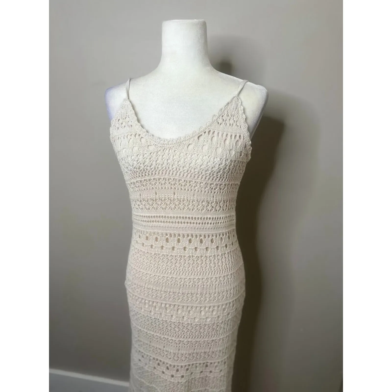 Freshman 1996 Dress M Boho Babydoll Y2K Fairy Cottagecore Crochet Maxi Sweater Size M - Image 2