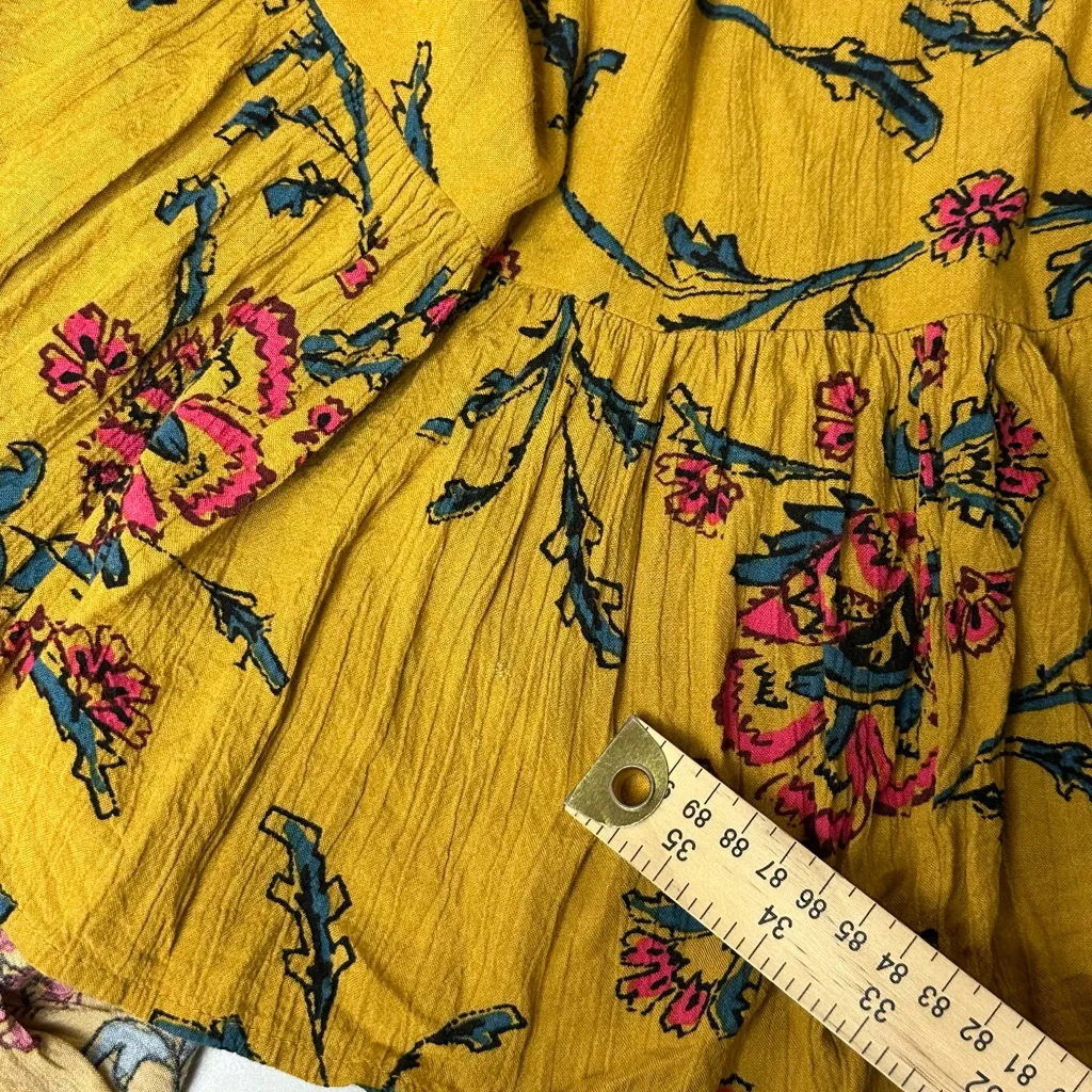 Knox Rose Women’s Classic Yellow Floral Printed Smocked Dress Pockets Size Large - Image 9