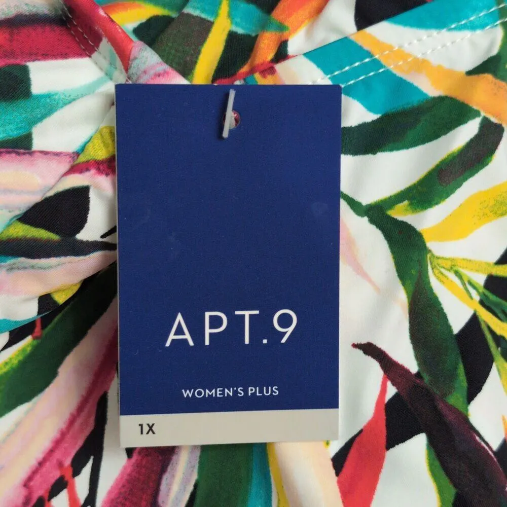 NWT Apt. 9 Batik Halter Tankini Top Multicolor Tropical Ruched Size 1X New - Image 8