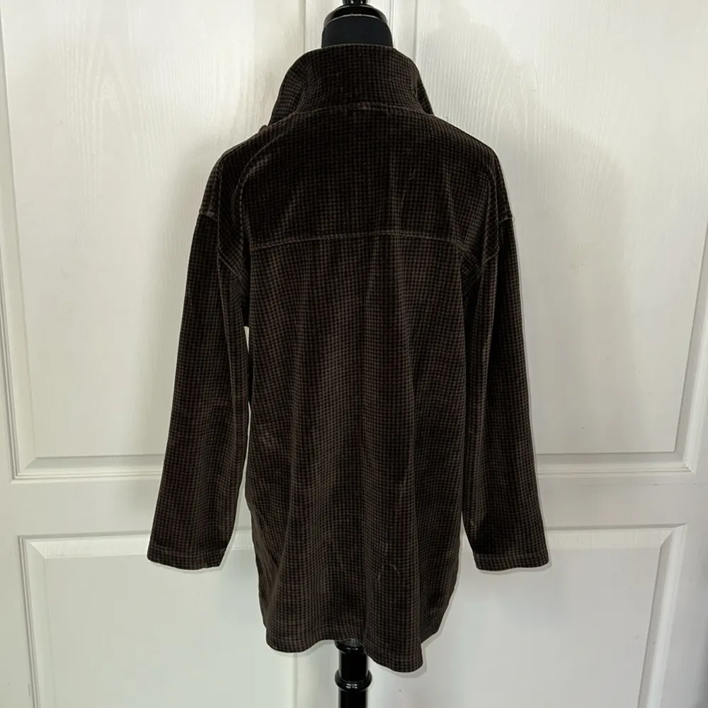 VTG BROWN VELVET HOUNDSTOOTH QUARTER ZIP Size M - Image 3