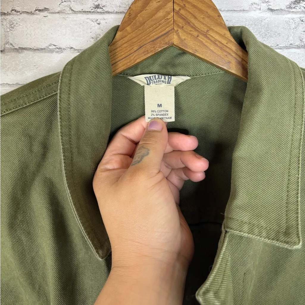 Duluth Trading Olive Green Canvas Utility Trench Jacket Size M - Image 3