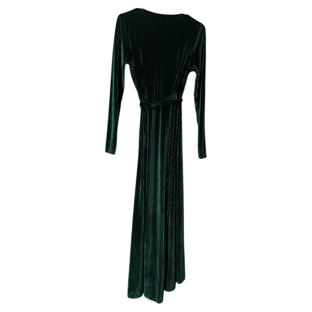 Baltic Born Emerald Green Striped Velvet Velour Wrap Dress Women Size Small - Image 2