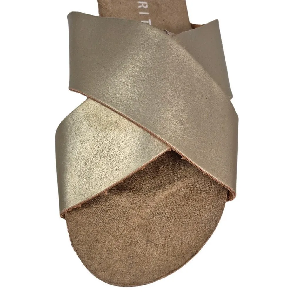 Esprit Gold Leather Criss Cross Gold Slide Sandals Women 9M NWOT - Image 4