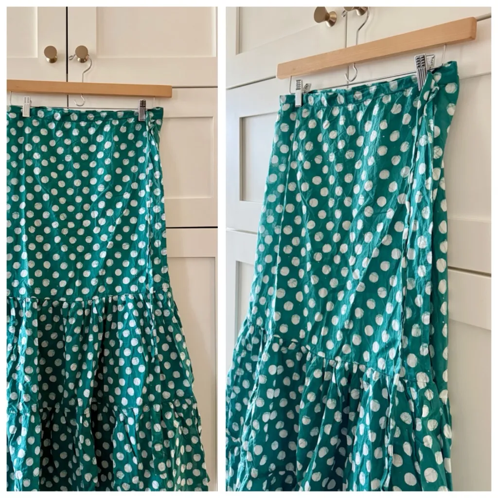 MATTA NYC Kali Ambu Wrap Skirt, Green & White Polka Dot Cotton Ruffle sz. M/L - Image 4