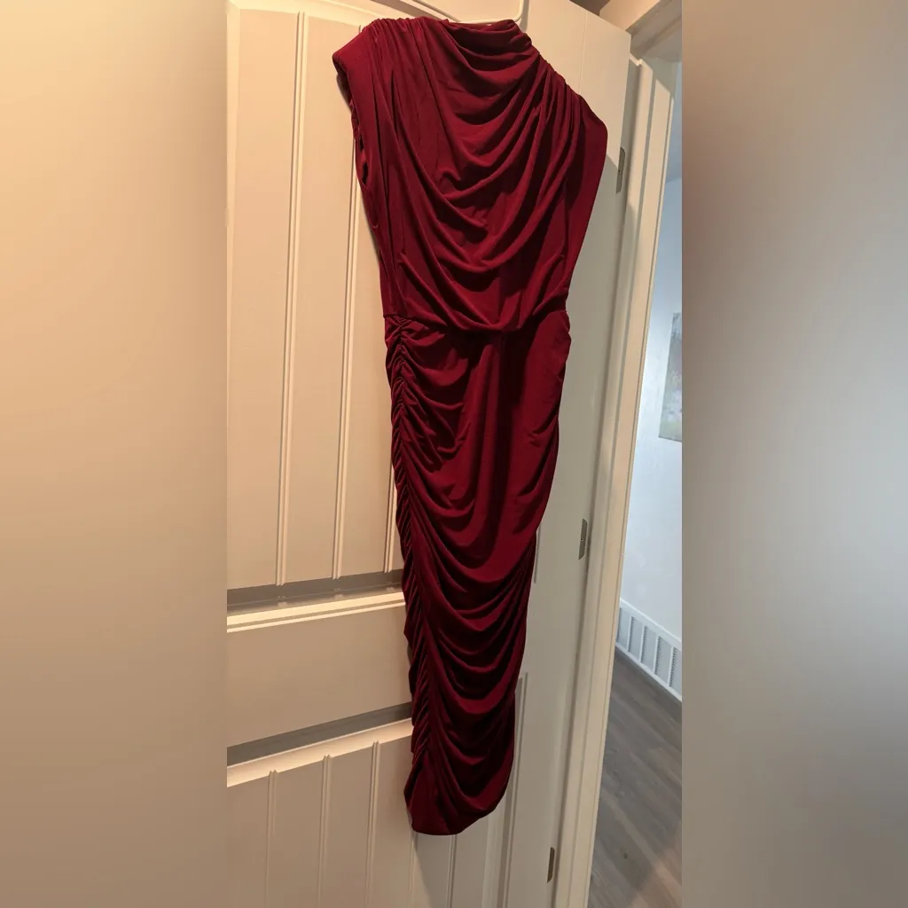 TFNC London high neck padded shoulder midi dress in cherry US Size 12 NWT - Image 6