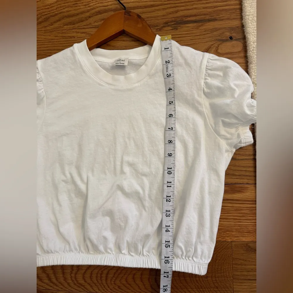 Aritzia WILFRED Piaf White Cotton Cropped Elastic Waist T-Shirt, Size Small - Image 7