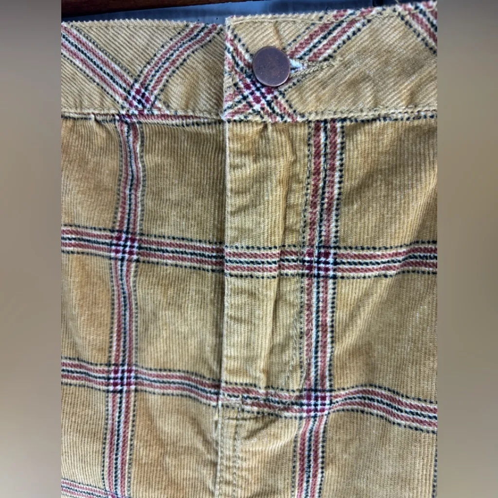 BDG 4 Corduroy Tan and Red Plaid Sweet Golden Fall Skirt - Image 2