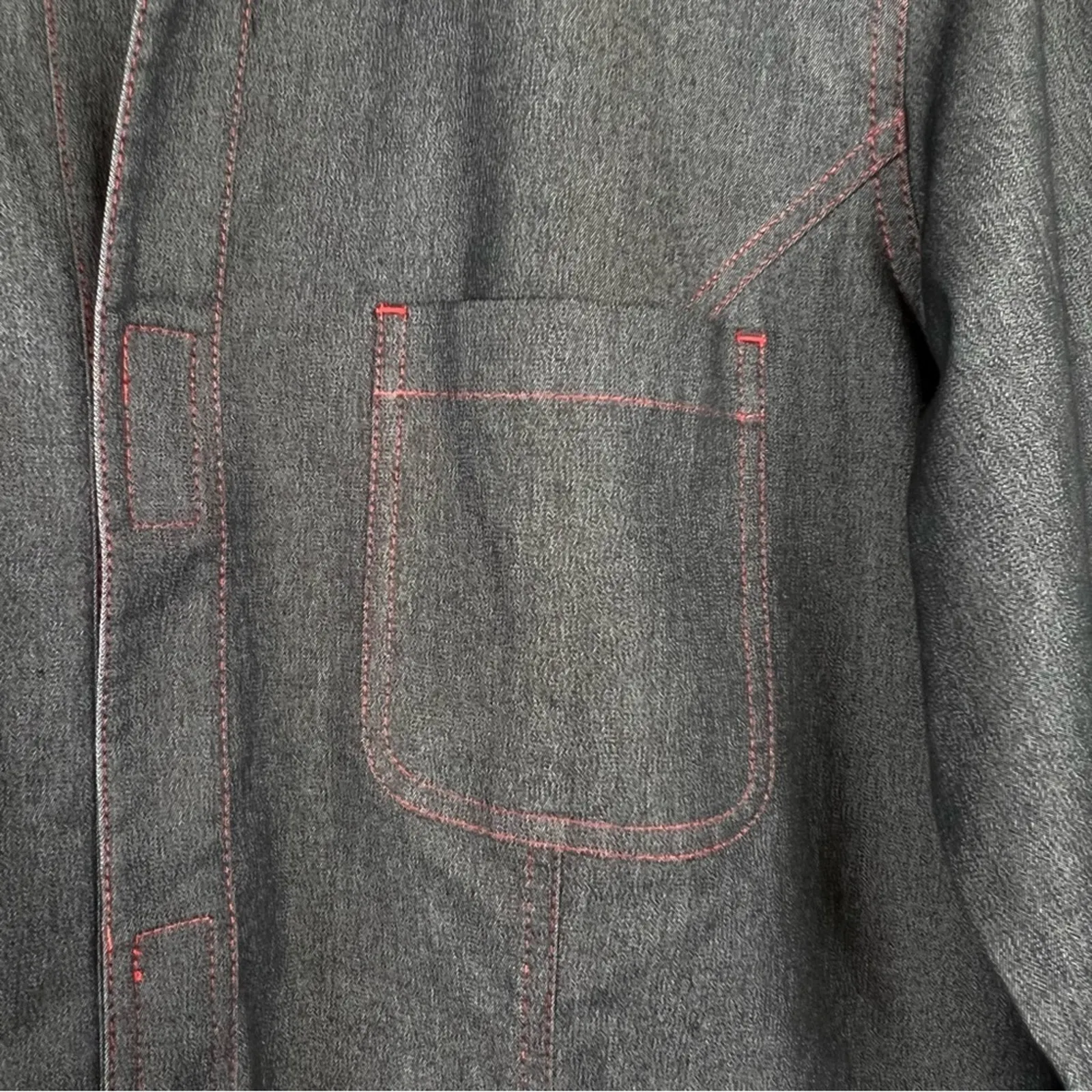 Chico’s blouse women's M chambray hook and loop 3/4 sleeve stretch navy blue - Image 3