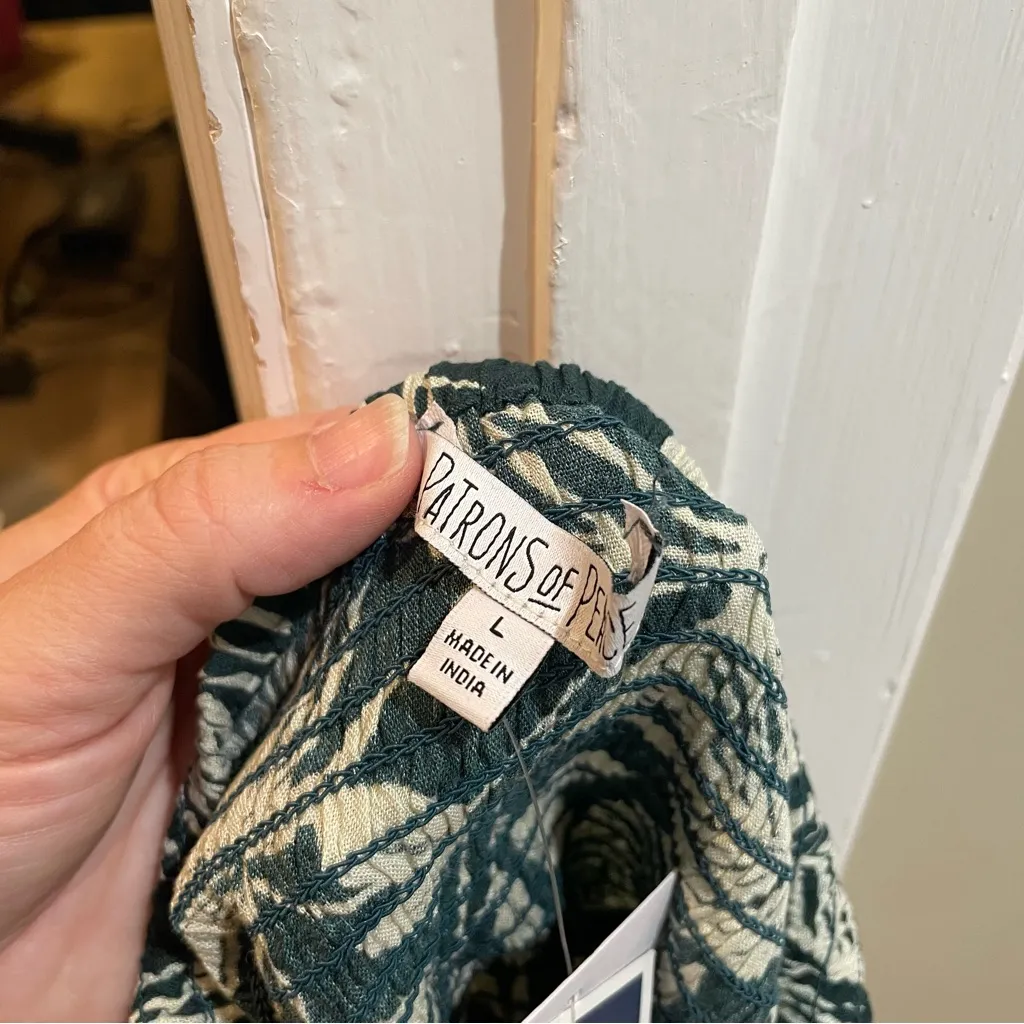 Patrons Of Peace Fern Print Smocked Halter Peplum Top Green White Women’s Large - Image 9