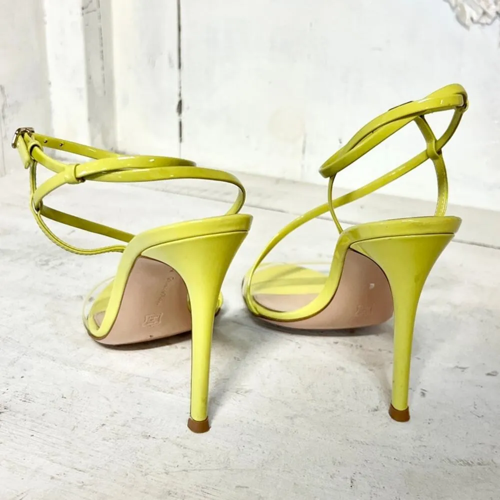 Gianvito Rossi Patent Leather Clear-Strap Asymmetric Sandals Lime Women's 37 / 7 - Image 7
