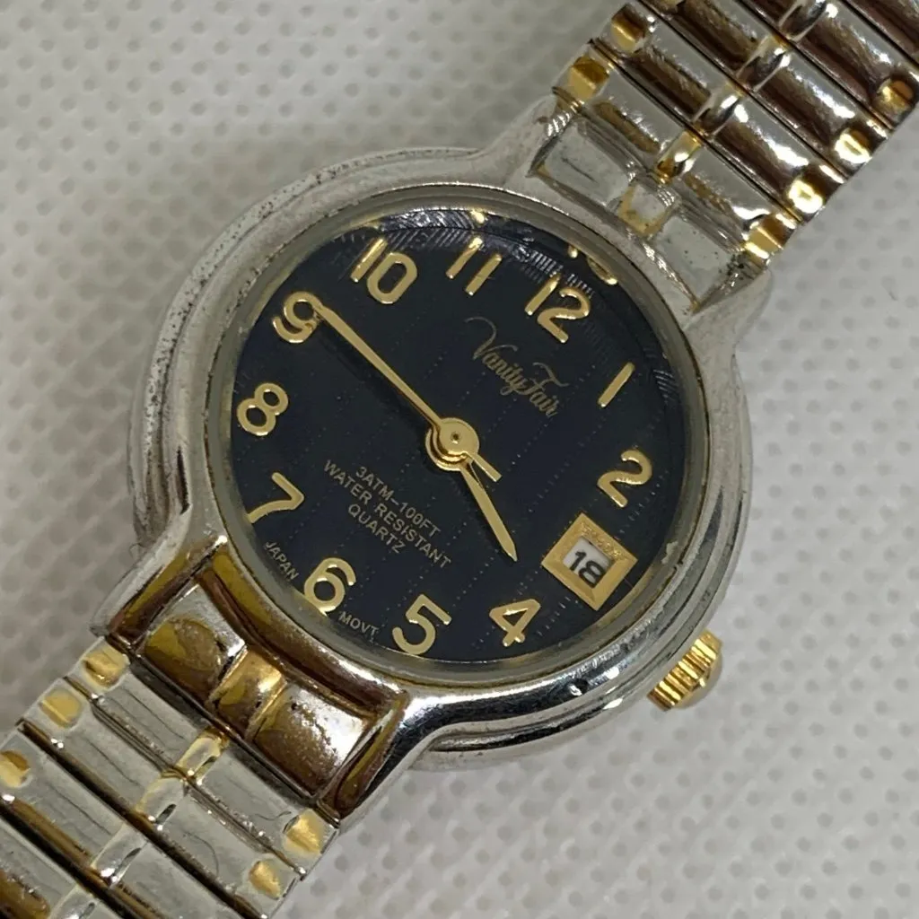 Vanity fair women date watch vintage 23mm round two tone size 6.5” running - Image 2