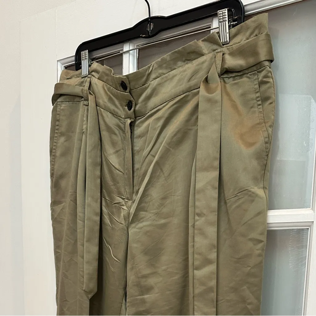 Escada Sport Olive Green Khaki Chic Belted Pants Women’s Size 42 US Size 12 - Image 3