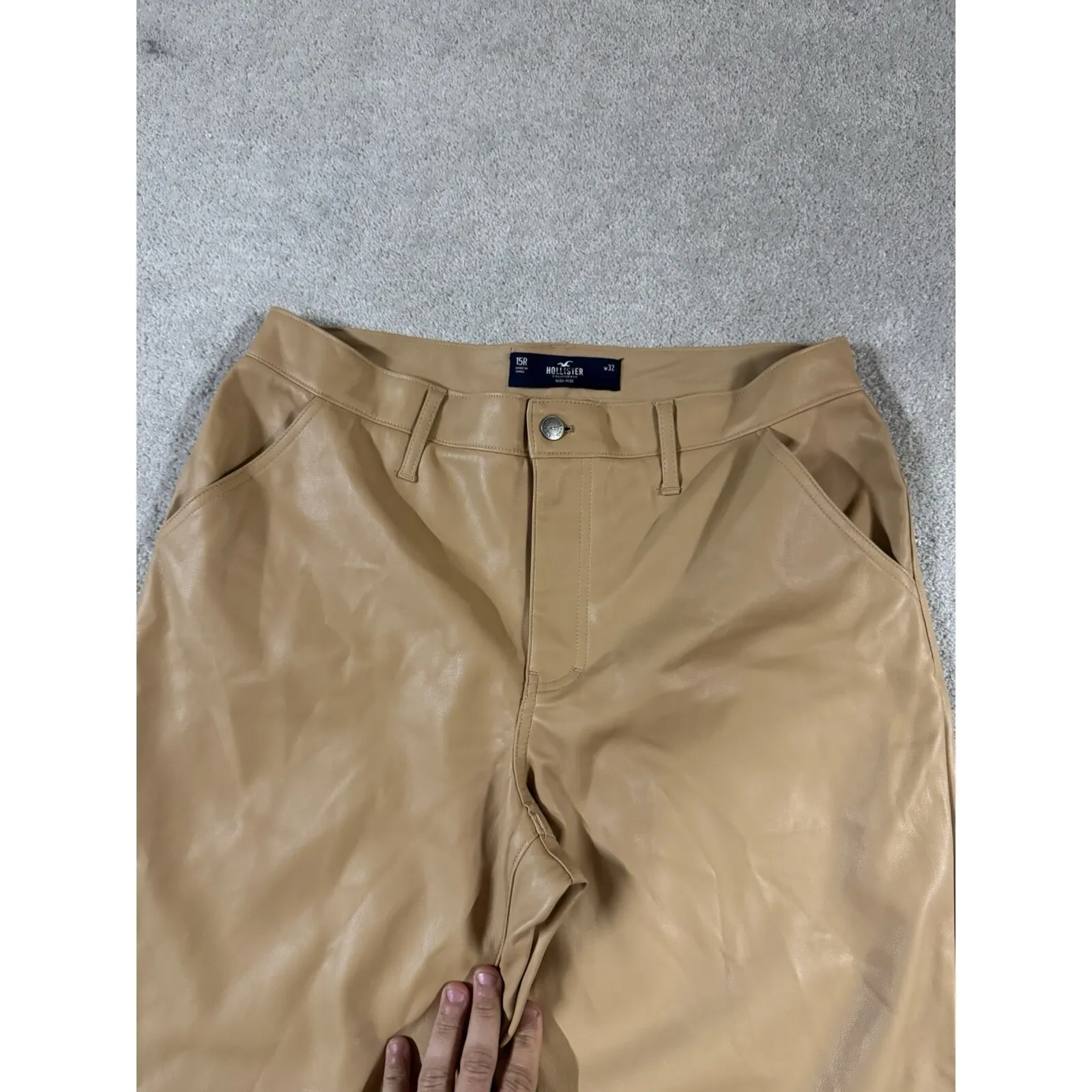 Hollister Brown Faux Leather‎ Fleece Lined Mid Rise Straight Leg Pants 15 R NWOT - Image 3