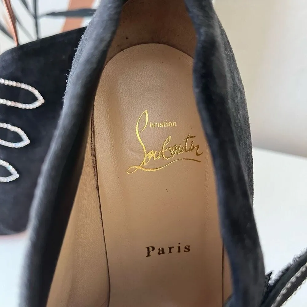 Christian Louboutin Heels Triplica Strass 100‎ Suede Booties Black Size EU 40 - Image 11