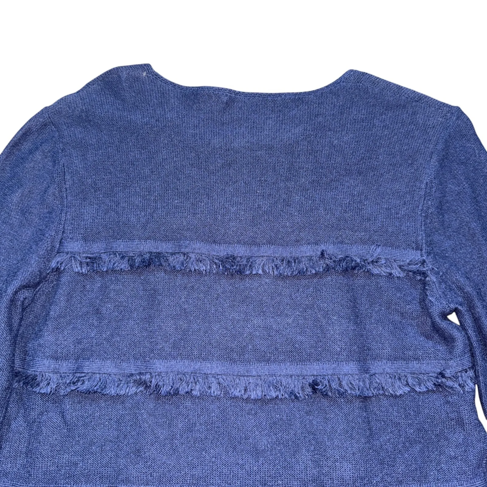 J.McLaughlin Navy Blue Cotton Fringe Trim Knit Sweater Top Womens Medium - Image 5