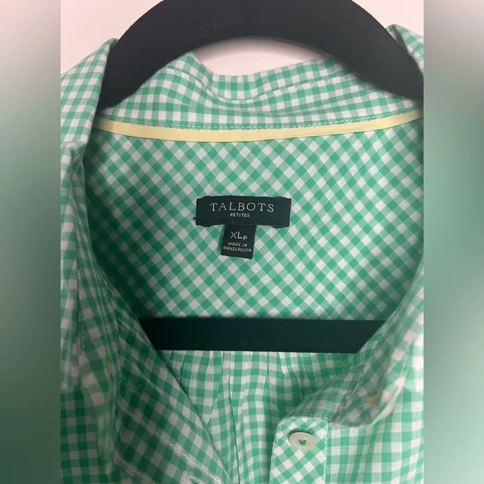 Talbots‎ Petites Women's Button-Up Shirt XL Petite Green Gingham 100% Cotton - Image 2
