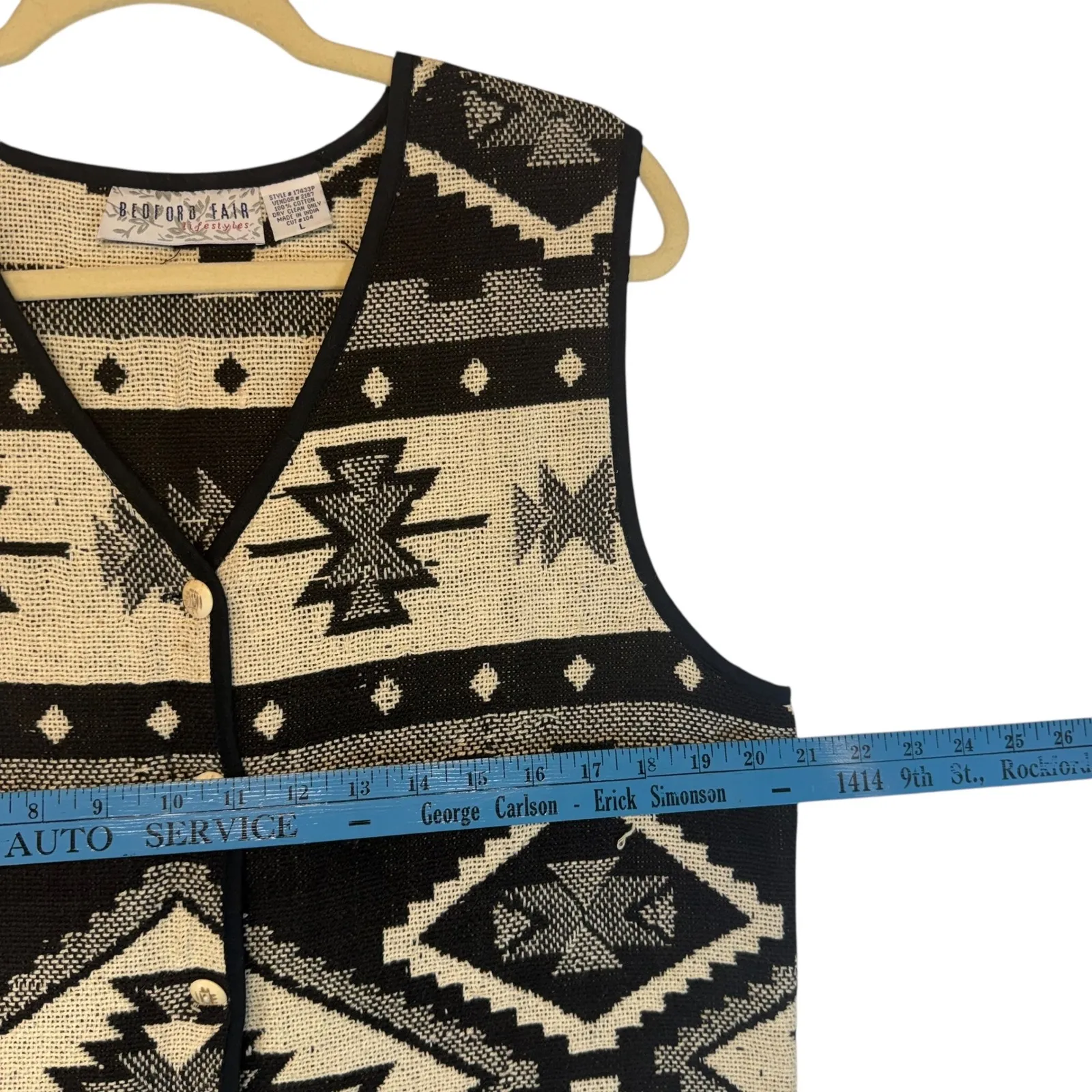 Vintage Southwestern Geometric Vest Boho Indie Grunge Whimsy Tribal Women L Black Size L - Image 6