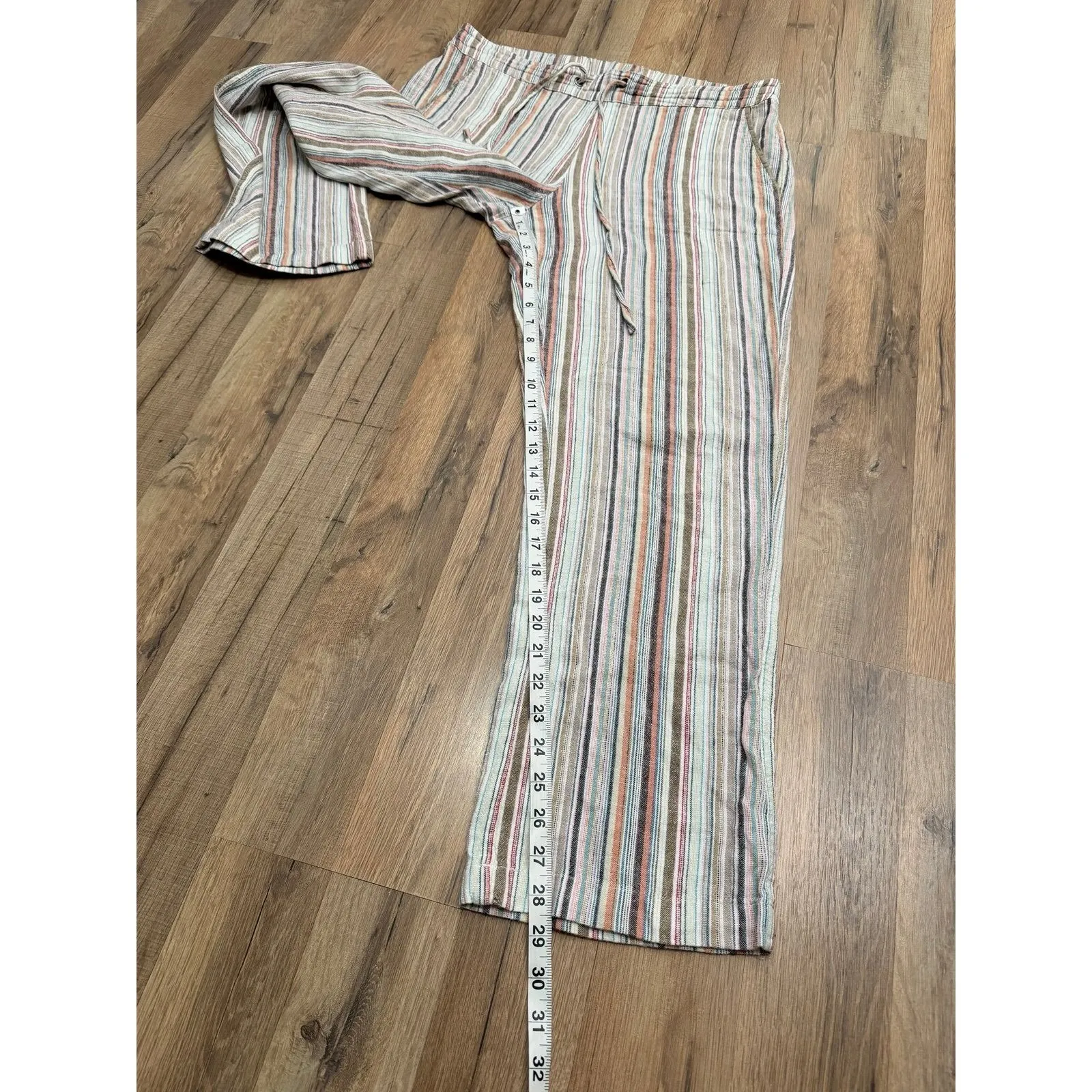 For Cynthia Striped Linen Blend Drawstring Pants Size L Casual Boho - Image 7